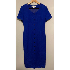 Vintage Maggy London Womens Dress Size 10 Blue Career Old Money Secretary 80s